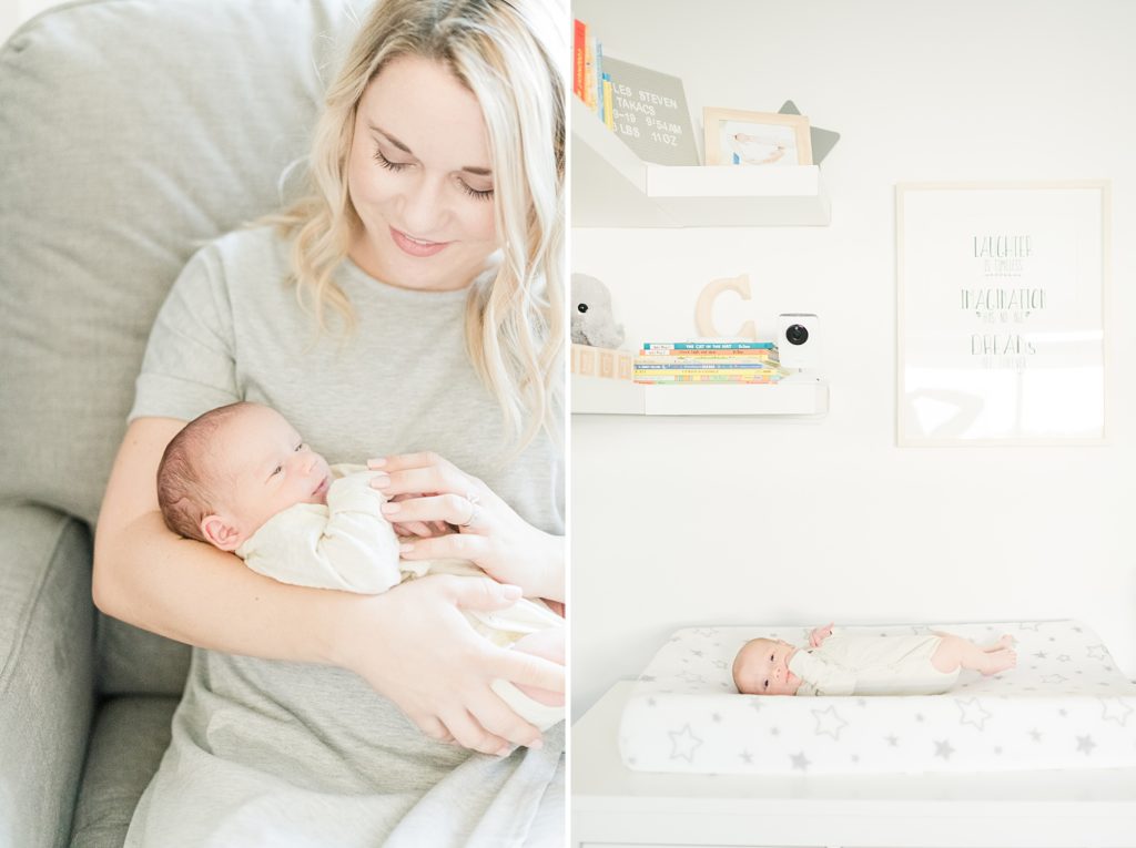 Los Gatos Light and Airy Newborn Photographer in Gender Neutral Nursery