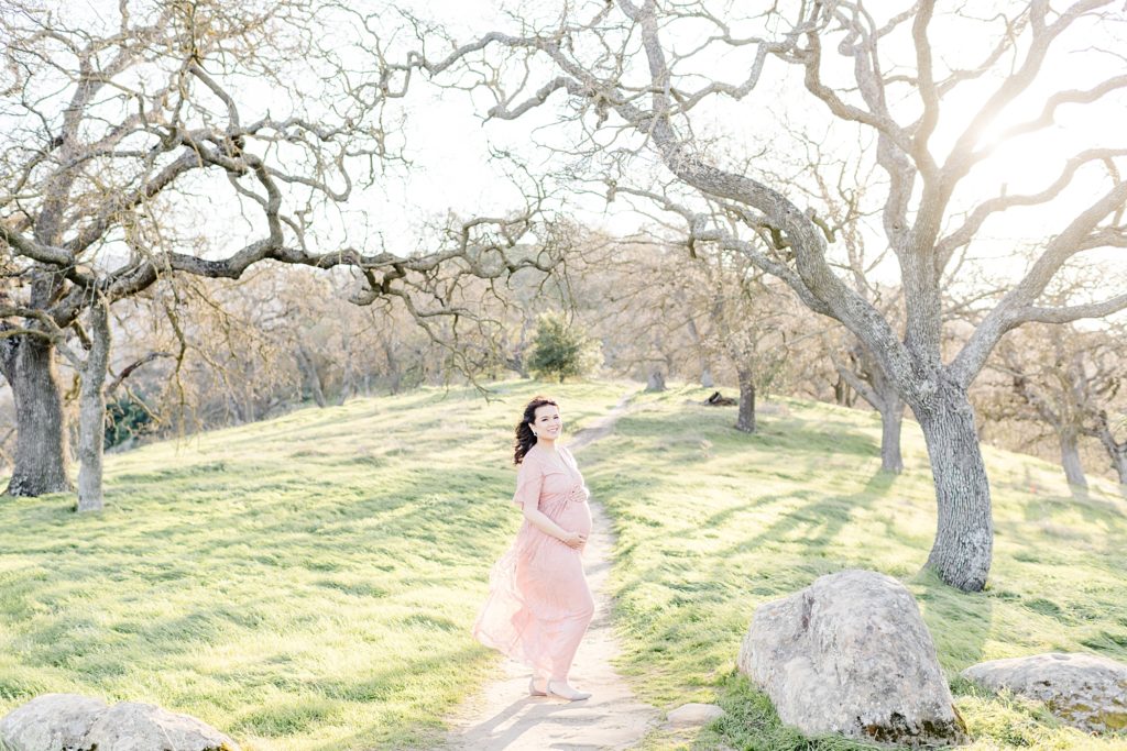 Almaden Maternity Photography Pink Lace Dress