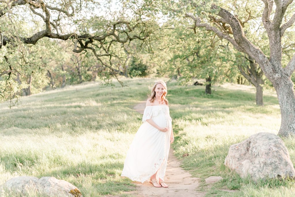 White dress Spring maternity photoshoot