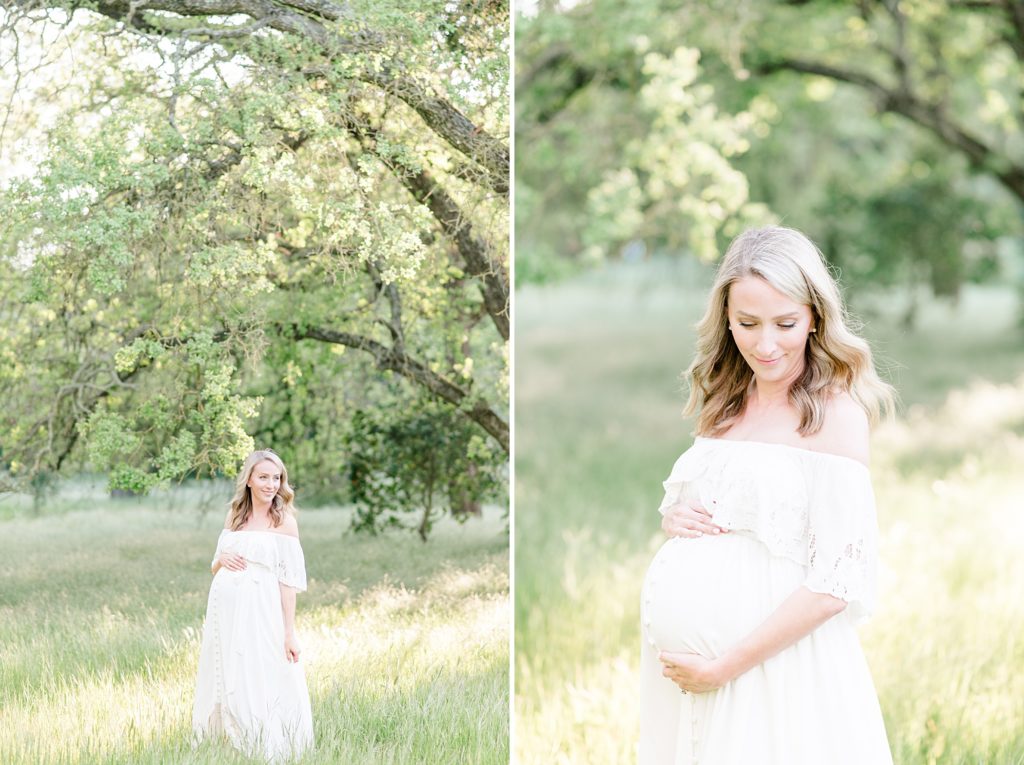 White dress Spring maternity photoshoot
