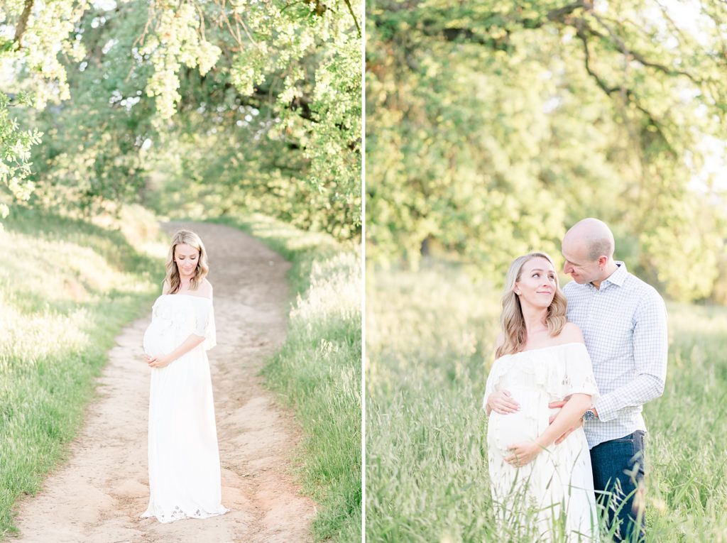 White dress Spring maternity photoshoot